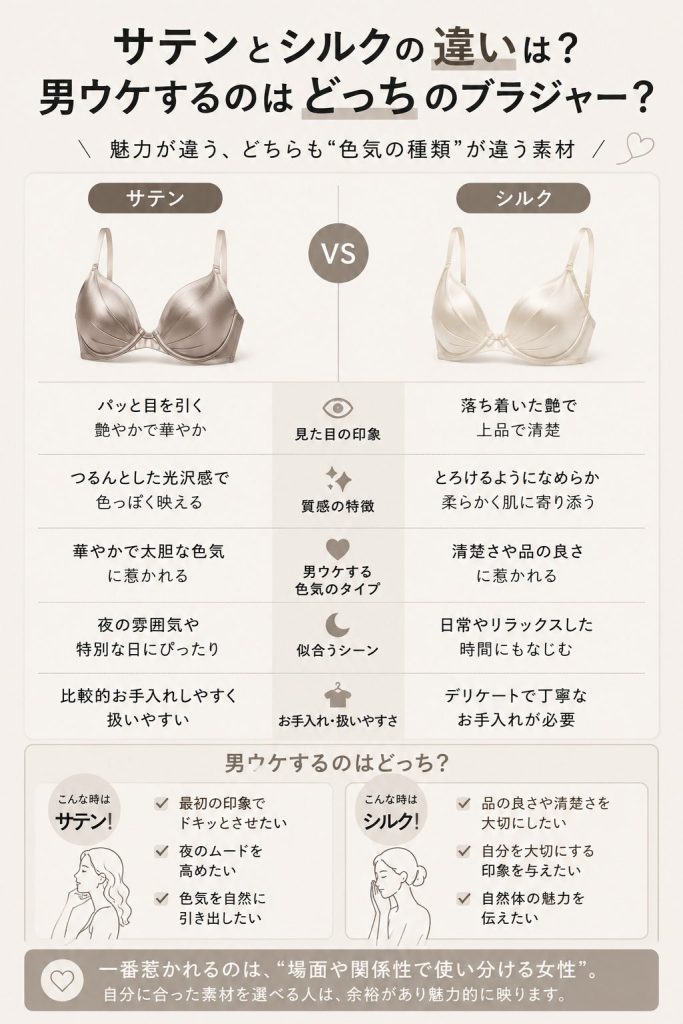 サテンとシルクの違いは？男ウケするのはどっちのブラジャー？